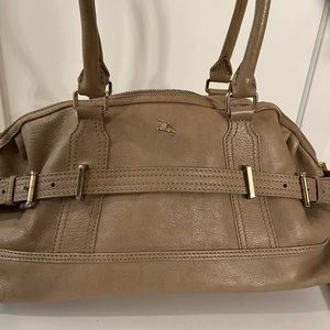 Burberry Beige Tan Neutral Leather Bag with Interior Burberry Check Pattern